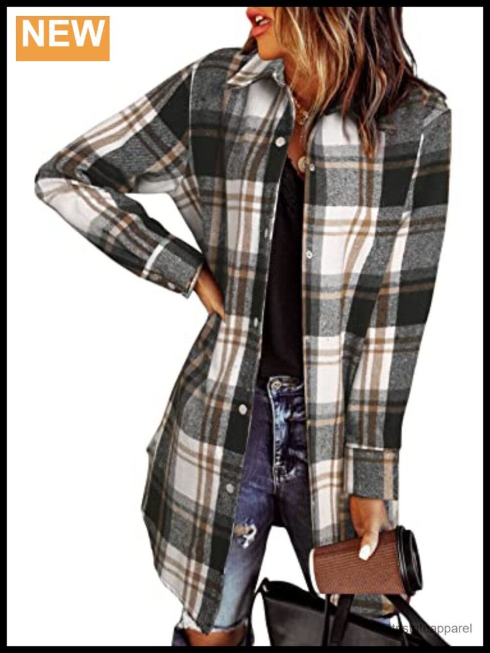 Womens Plaid Flannel Shacket Button Down Long Sleeve Casual Jacket